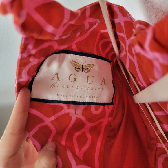 Agua by Agua Bendita Samba  Cutout-Back Print Puff Sleeve Maxi Dress Red Large - Picture 12 of 15